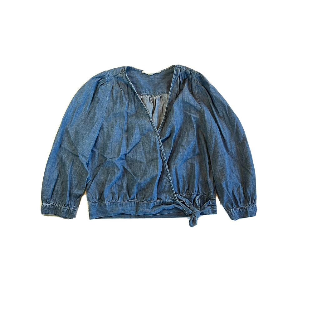 MADEWELL womens top size s chambray wrap Blouse BR